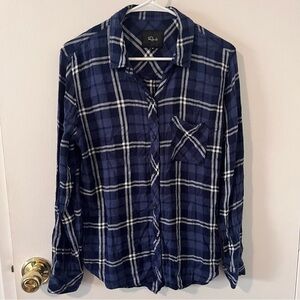 Rails Hunter Shirt Midnight White Blue Plaid Metallic Sparkle Rayon Size Medium